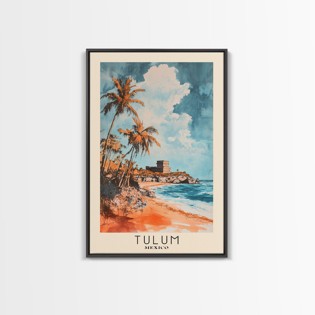 Tulum, Mexico Watercolor Print, Vacation Gift, Mexico Wall Art, Beach Painting, Beach Decor, Large Wall Art, Wood Frame Art