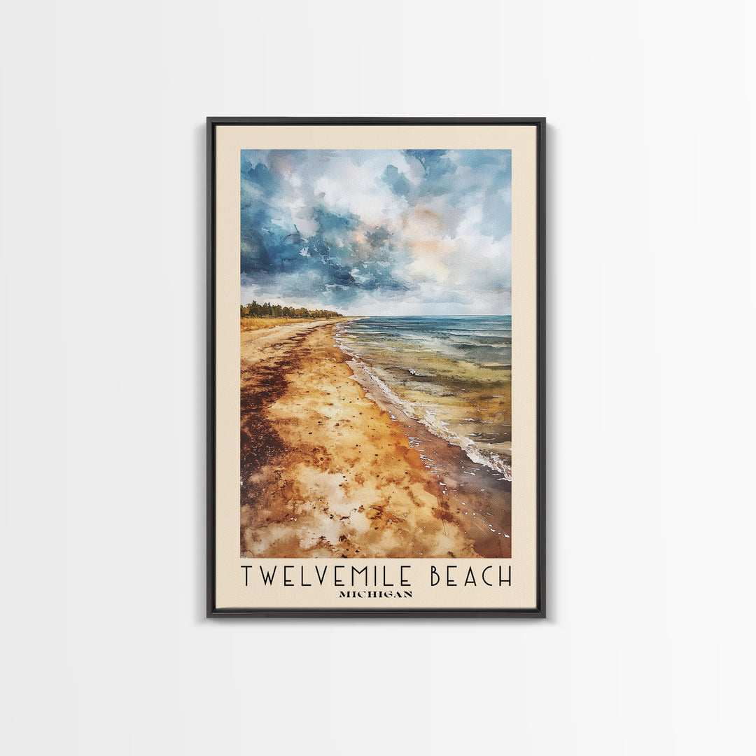 Twelvemile Beach, Michigan Watercolor Print, Vacation Gift, Michigan Wall Art, Beach Painting, Beach Decor, Large Wall Art, Wood Frame Art