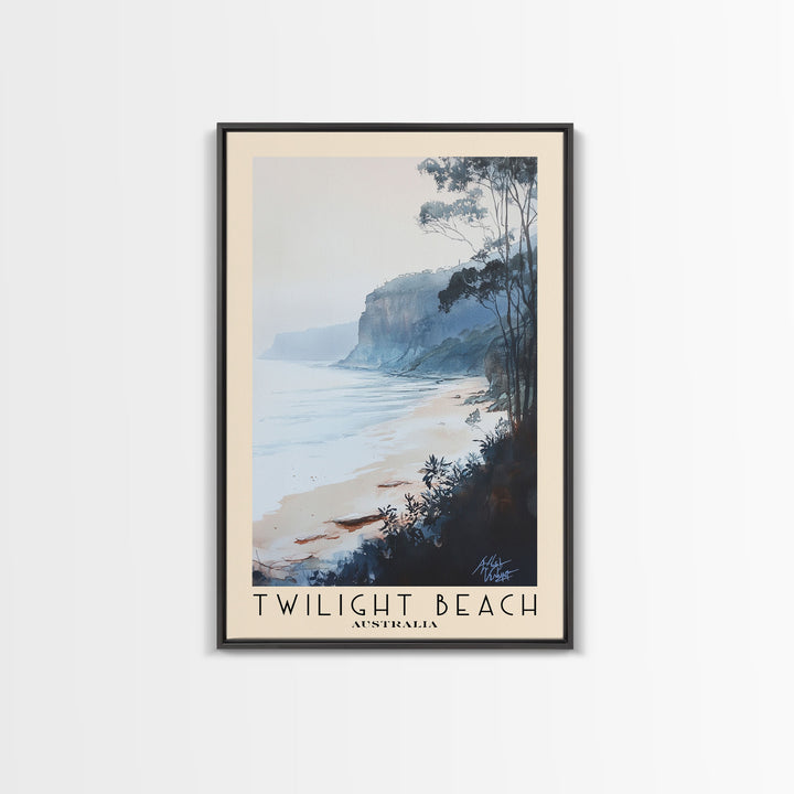 Twilight Beach, Australia Watercolor Beach Print, Vacation Gift, Australia Wall Art, Framed Canvas Print, Framed Beach Painting