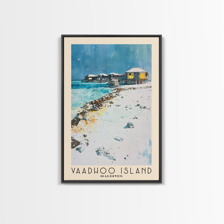 Vaadhoo Island, Maldives Watercolor Print, Vacation Gift, Maldives Wall Art, Beach Painting, Beach Decor, Large Wall Art, Wood Frame Art