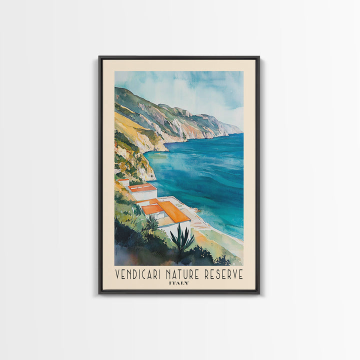 Vendicari Nature Reserve, Italy Watercolor Print, Vacation Gift, Italy Wall Art, Beach Painting, Beach Decor, Large Wall Art, Wood Frame Art