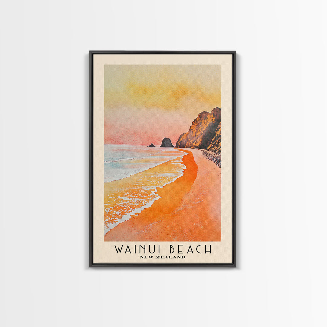 Wainui Beach, New Zealand Watercolor Print, Vacation Gift, New Zealand Wall Art, Beach Painting, Beach Decor, Large Wall Art, Wood Frame Art