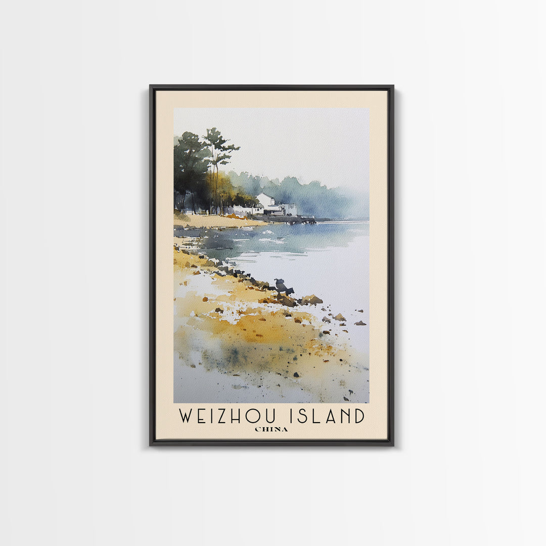 Weizhou Island, China Watercolor Print, Vacation Gift, China Wall Art, Beach Painting, Beach Decor, Large Wall Art, Wood Frame Art