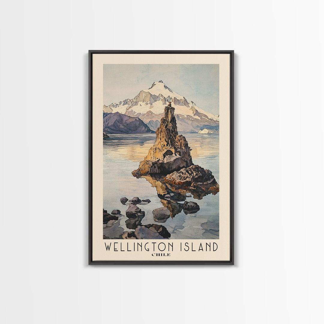 Wellington Island, Chile Watercolor Beach Print, Vacation Gift, Chile Wall Art, Framed Canvas Print, Framed Beach Painting