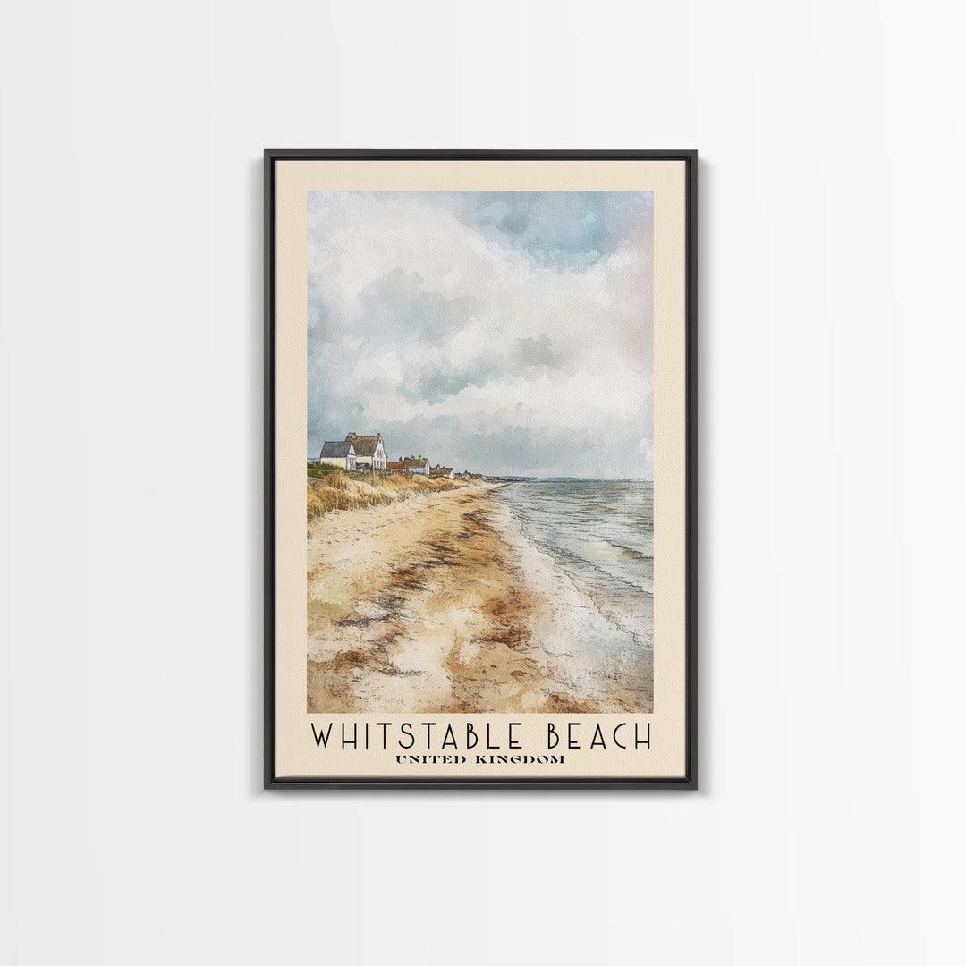 Whitstable beach, United Kingdom Watercolor Beach Print, Vacation Gift, United Kingdom Wall Art, Beach Painting, Beach Decor, Beach Painting