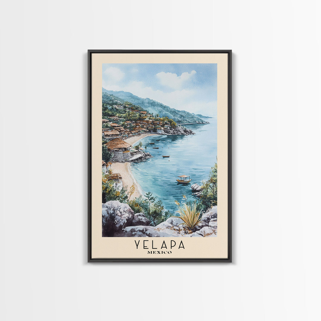 Yelapa, Mexico Watercolor Print, Vacation Gift, Mexico Wall Art, Beach Painting, Beach Decor, Large Wall Art, Wood Frame Art