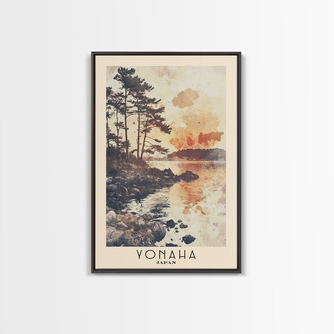 Yonaha, Japan Watercolor Beach Print, Vacation Gift, Japan Wall Art, Framed Canvas Print, Framed Beach Painting