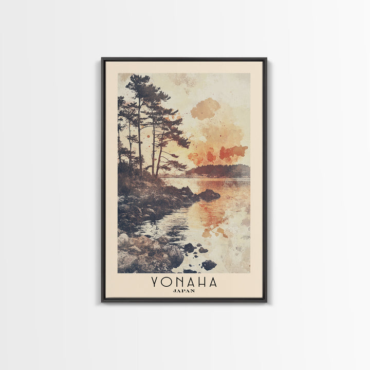 Yonaha, Japan Watercolor Beach Print, Vacation Gift, Japan Wall Art, Framed Canvas Print, Framed Beach Painting