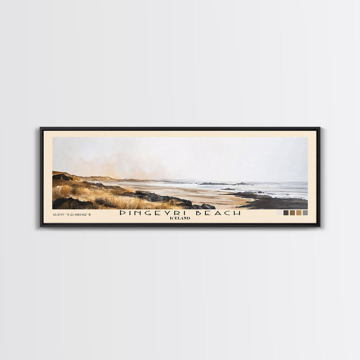 Þingeyri Beach, Iceland Watercolor Beach Print, Vacation Gift, Iceland Wall Art, Framed Canvas Print, Framed Beach Painting