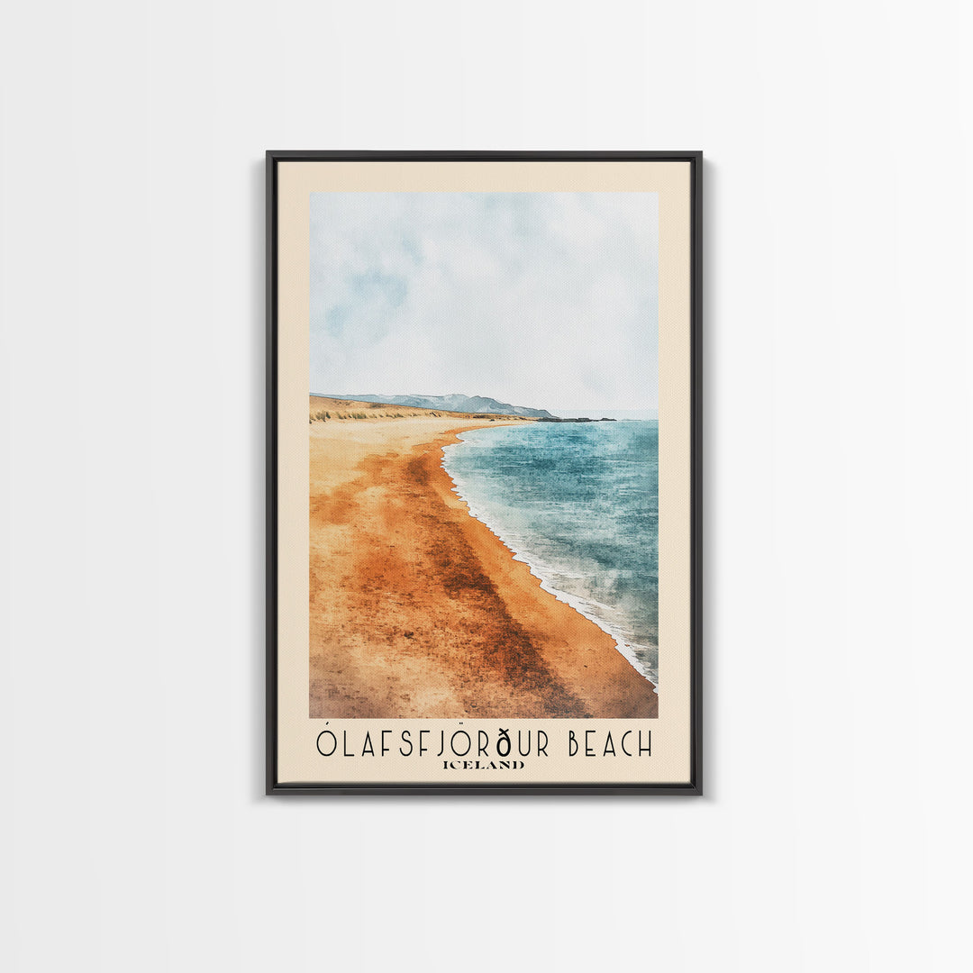 Ólafsfjörður Beach, Iceland Watercolor Print, Vacation Gift, Iceland Wall Art, Beach Painting, Beach Decor, Large Wall Art, Wood Frame Art