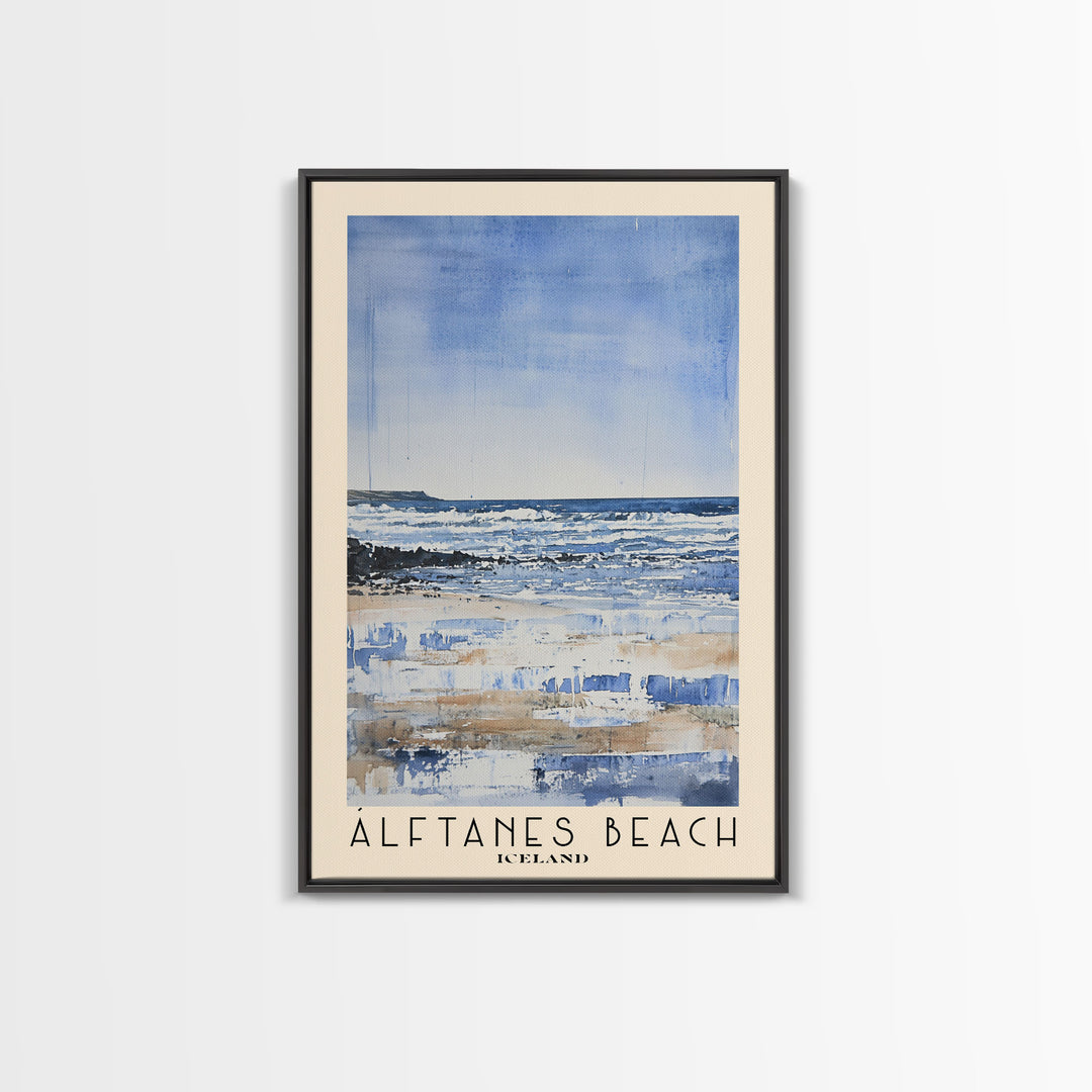 Álftanes Beach, Iceland Watercolor Print, Vacation Gift, Iceland Wall Art, Beach Painting, Beach Decor, Large Wall Art, Wood Frame Art