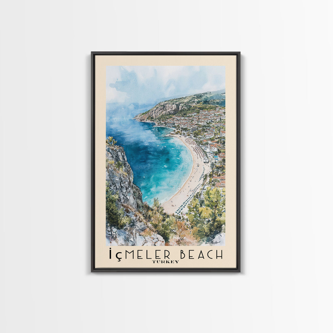 İçmeler Beach, Turkey Watercolor Beach Print, Vacation Gift, Turkey Wall Art, Beach Painting, Beach Decor, Beach Painting