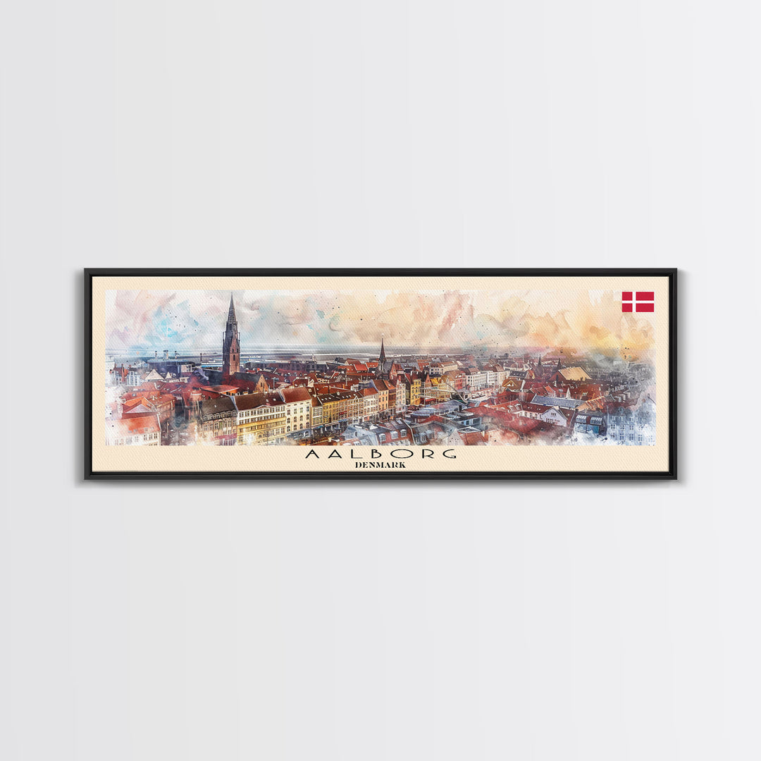 Aalborg Denmark Travel Print Wall Art, Panoramic City Art, Travel Art, Wall Decor, Vacation Gift, Framed Canvas Print Or Metal Art