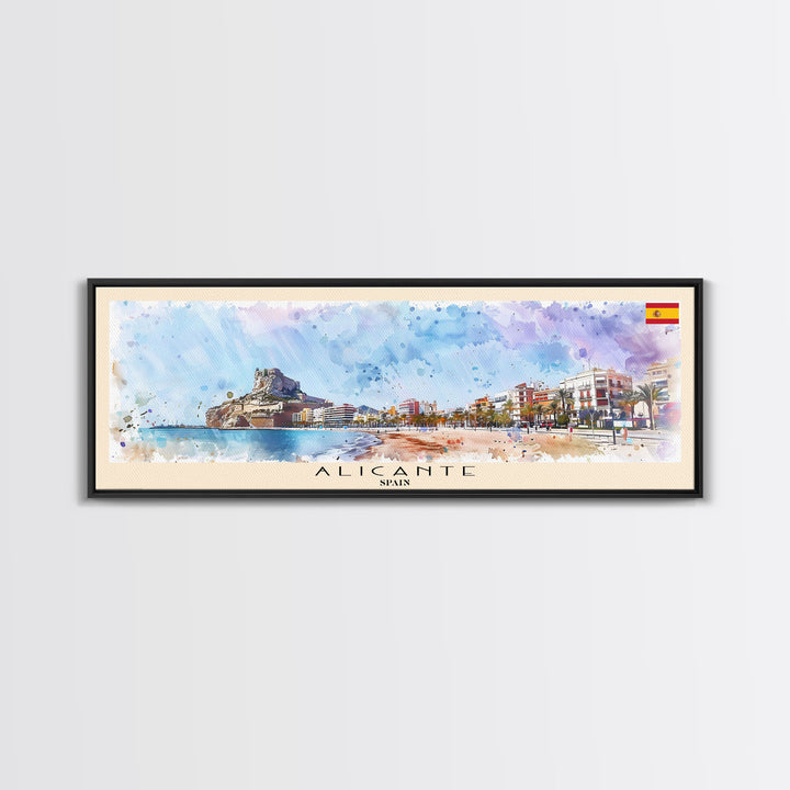 Alicante Spain Travel Print Wall Art, Panoramic City Art, Travel Art, Wall Decor, Vacation Gift, Framed Canvas Print Or Metal Art