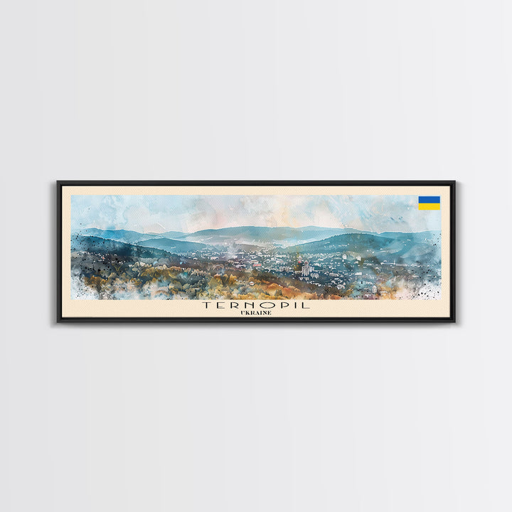 Ternopil Ukraine Panoramic Travel Poster, Framed Canvas Print or Metal Wall Art, Travel Art, Home Decor, Panoramic Painting, Midcentury Art