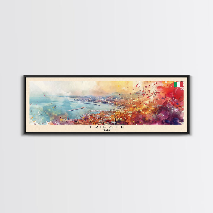 Trieste Italy Panoramic Travel Poster, Framed Canvas Print or Metal Wall Art, Travel Art, Home Decor, Panoramic Painting, Midcentury Art