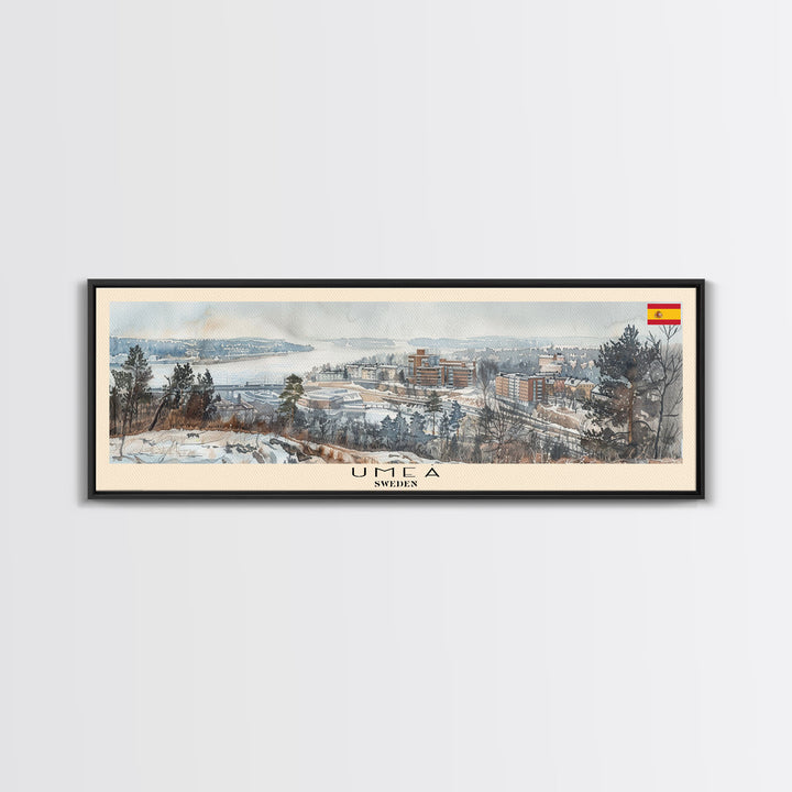 Ume Sweden Panoramic Travel Poster, Framed Canvas Print or Metal Wall Art, Travel Art, Home Decor, Panoramic Painting, Midcentury Art