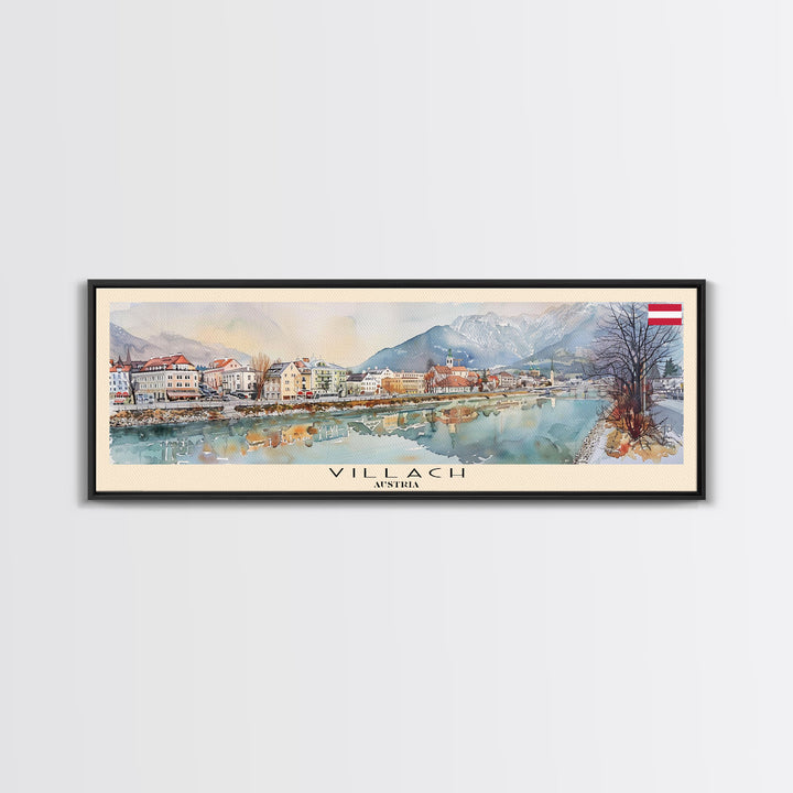 Villach Austria Travel Art, City Art, Framed Canvas Print or Metal Wall Art, Europe Travel Poster, Panoramic Wall Art, Extra Wide Wall Art