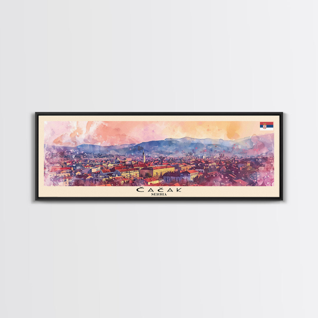 ?a?ak Serbia Wall Art, Panoramic Travel Poster, Panoramic Framed Canvas Print, City Wall Art, Wall Hanging Home Decor, Travel Art