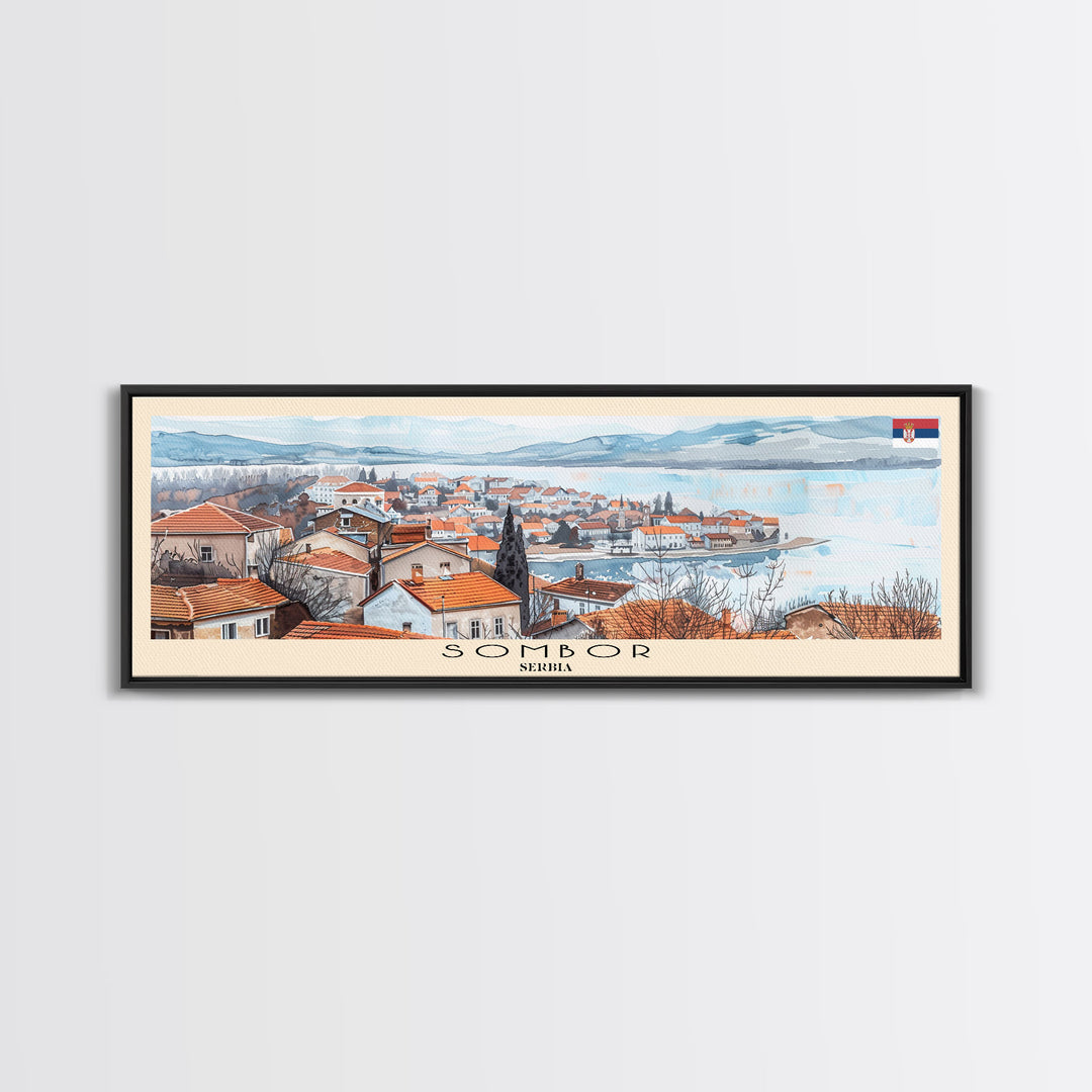 Sombor Serbia Travel Print Wall Art, Panoramic City Art, Travel Art, Wall Decor, Vacation Gift, Framed Canvas Print Or Metal Art