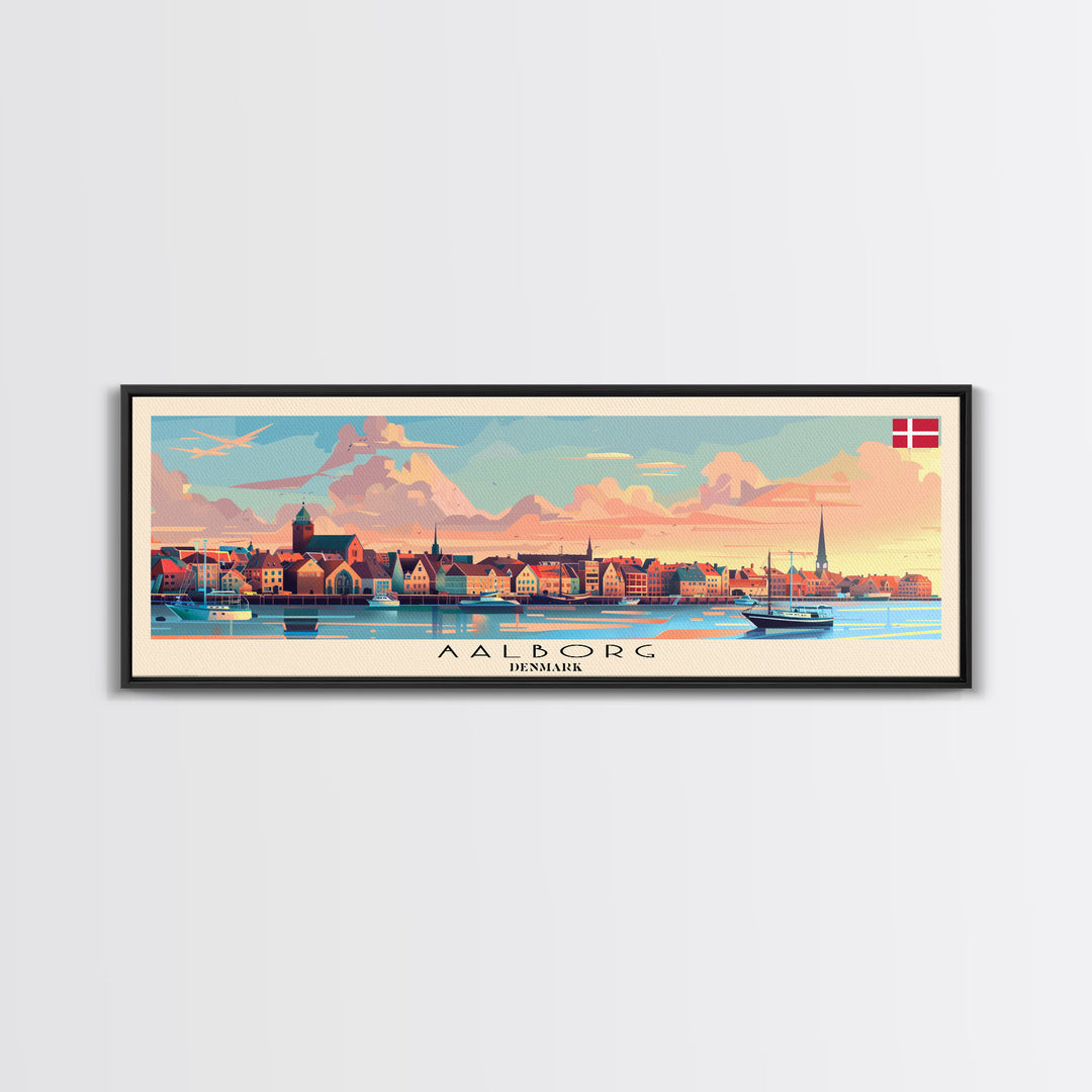 Aalborg Denmark Wall Art, Panoramic Travel Poster, Panoramic Framed Canvas Print, City Wall Art, Wall Hanging Home Decor, Travel Art