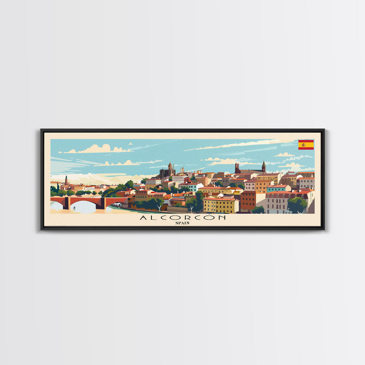 Alcorcón Spain Panoramic Travel Poster, Framed Canvas Print or Metal Wall Art, Travel Art, Home Decor, Panoramic Painting, Midcentury Art