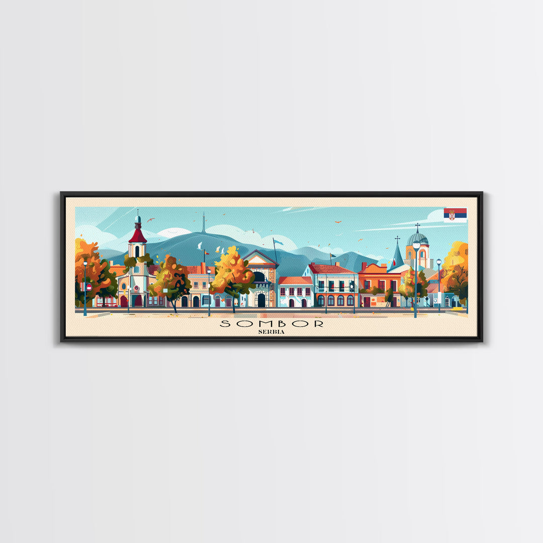 Sombor Serbia Travel Print Wall Art, Panoramic City Art, Travel Art, Wall Decor, Vacation Gift, Framed Canvas Print Or Metal Art