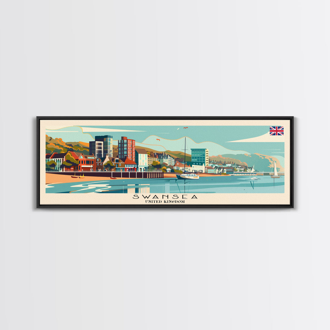 Swansea United Kingdom Wall Art, Panoramic Travel Poster, Panoramic Framed Canvas Print, City Wall Art, Wall Hanging Home Decor, Travel Art