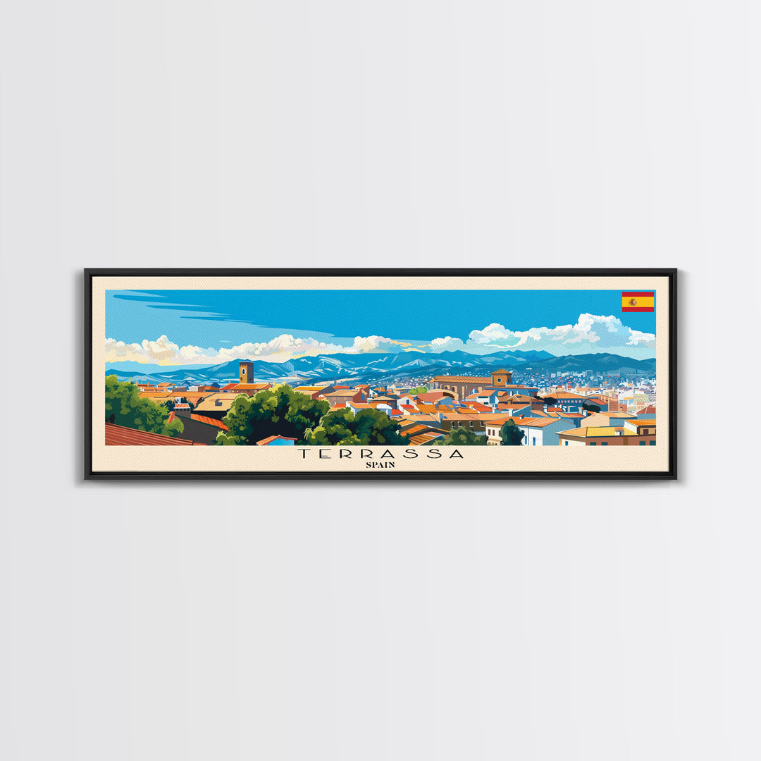 Terrassa Spain Wall Art, Panoramic Travel Poster, Panoramic Framed Canvas Print, City Wall Art, Wall Hanging Home Decor, Travel Art