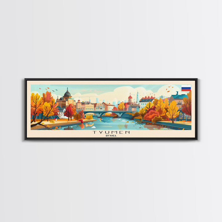 Tyumen Russia Panoramic Travel Poster, Framed Canvas Print or Metal Wall Art, Travel Art, Home Decor, Panoramic Painting, Midcentury Art