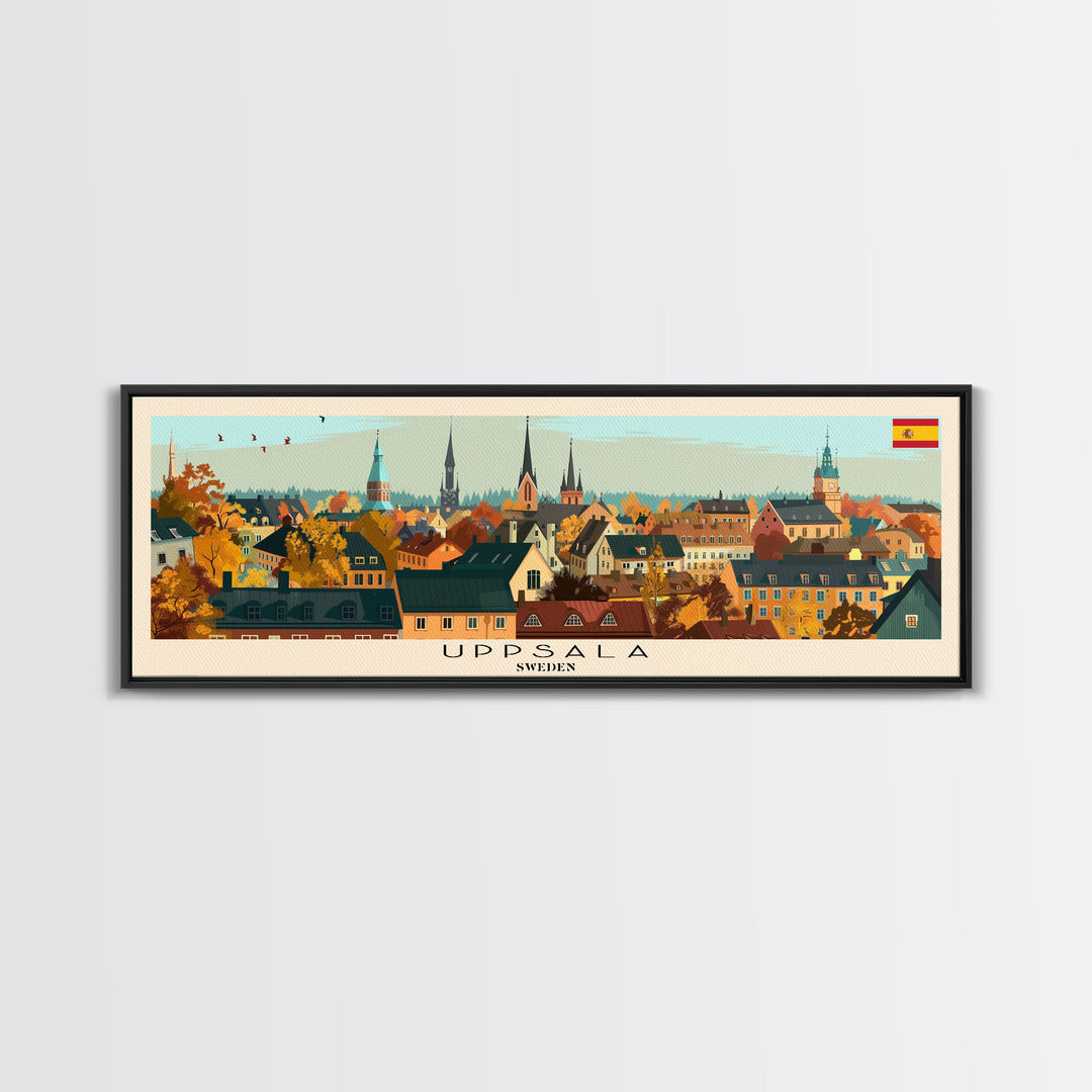 Uppsala Sweden Wall Art, Panoramic Travel Poster, Panoramic Framed Canvas Print, City Wall Art, Wall Hanging Home Decor, Travel Art