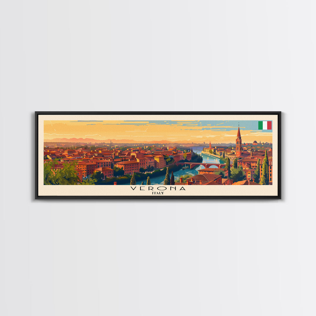 Verona Italy Travel Art, City Art, Framed Canvas Print or Metal Wall Art, Europe Travel Poster, Panoramic Wall Art, Extra Wide Wall Art