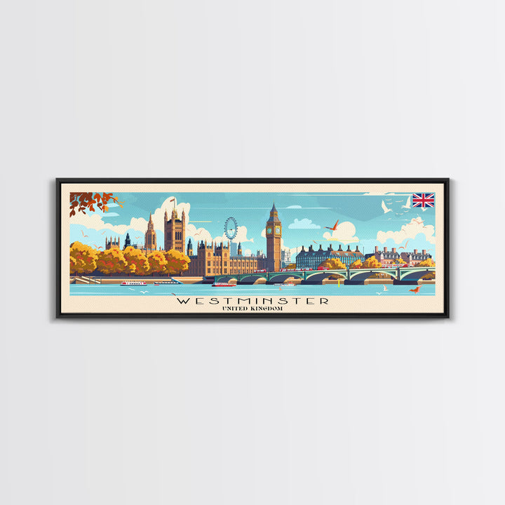 Westminster United Kingdom Wall Art, Panoramic Travel Poster, Panoramic Framed Canvas Print, City Wall Art, Wall Hanging Home Decor, Travel Art