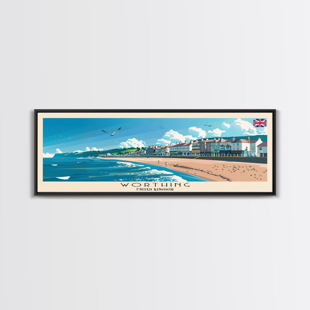 Worthing United Kingdom Wall Art, Panoramic Travel Poster, Panoramic Framed Canvas Print, City Wall Art, Wall Hanging Home Decor, Travel Art