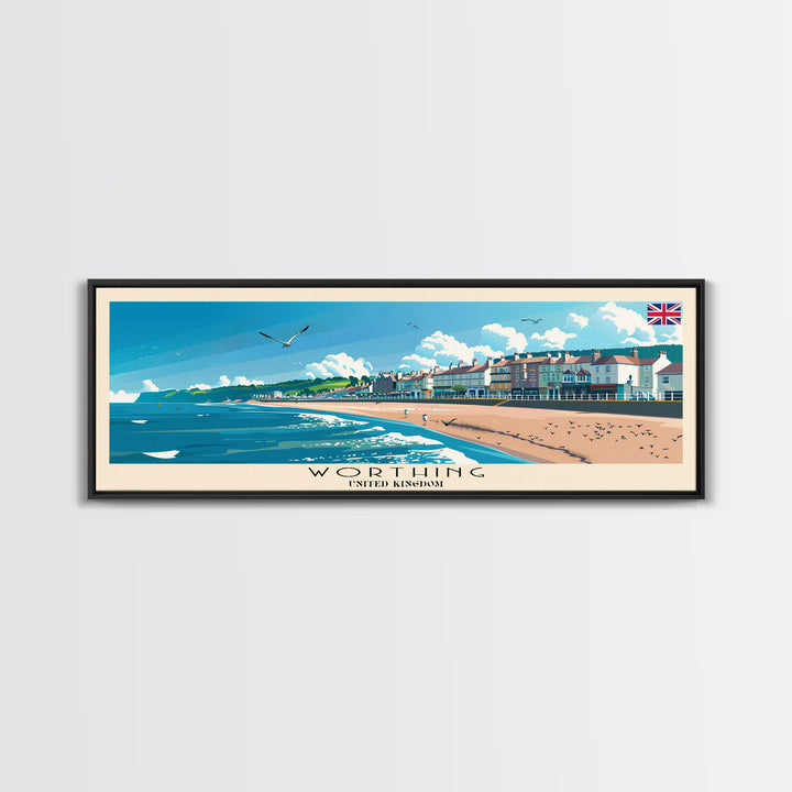 Worthing United Kingdom Wall Art, Panoramic Travel Poster, Panoramic Framed Canvas Print, City Wall Art, Wall Hanging Home Decor, Travel Art