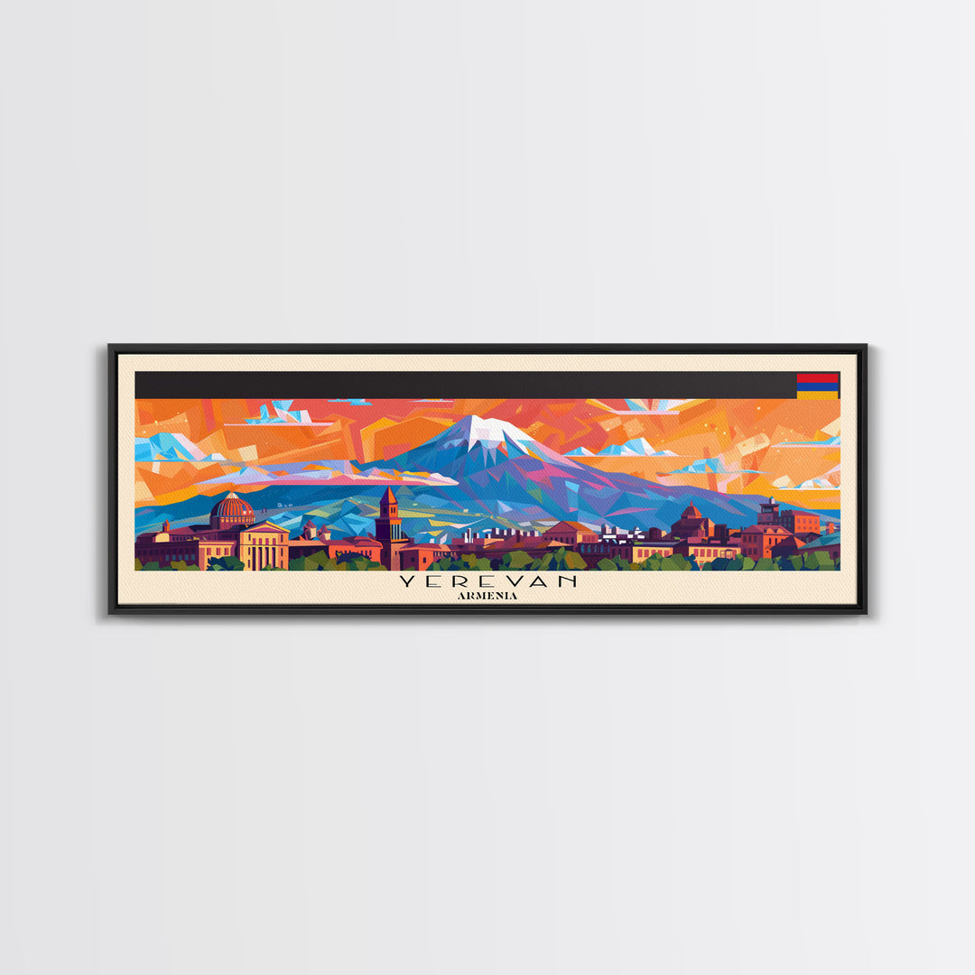 Yerevan Armenia Travel Art, City Art, Framed Canvas Print or Metal Wall Art, Europe Travel Poster, Panoramic Wall Art, Extra Wide Wall Art