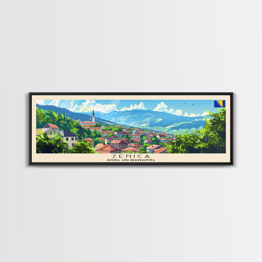 Zenica Bosnia Travel Print Wall Art, Panoramic City Art, Travel Art, Wall Decor, Vacation Gift, Framed Canvas Print Or Metal Art