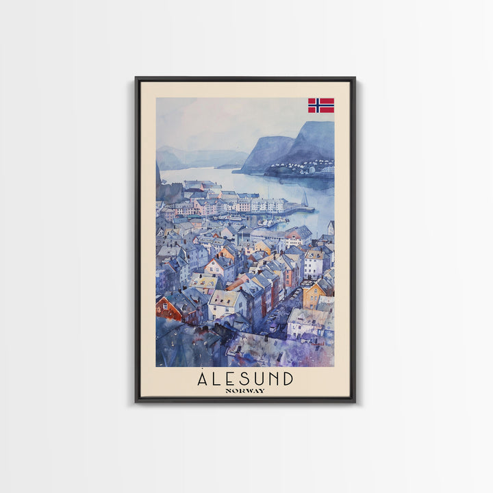 Ålesund Norway Coastal Town Travel Poster Art, Framed Canvas Print, Scenic Wall Art for Living Room, Bedroom Decor, Home Decoration