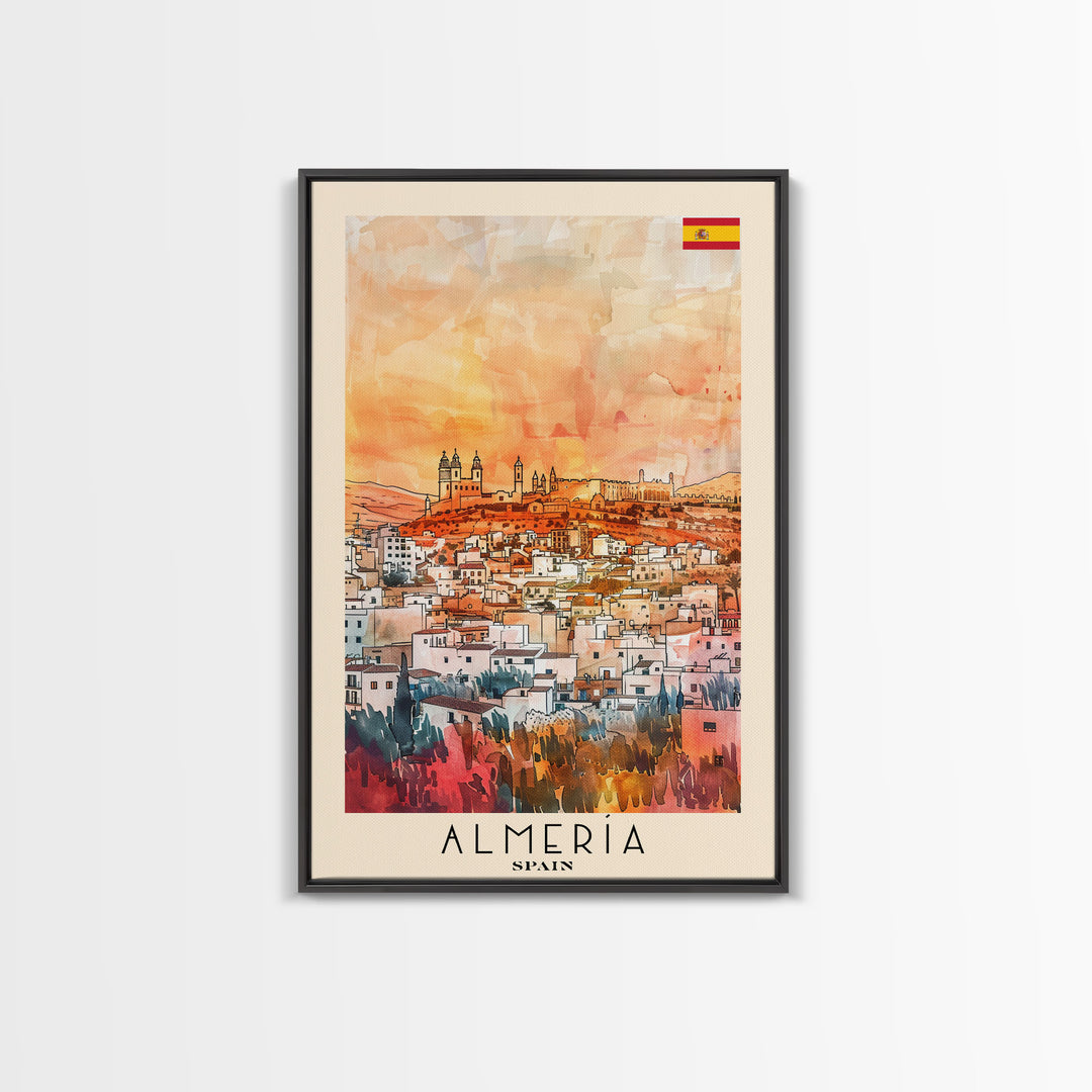 Almerķa Spain Beachside City Travel Poster Art, Framed Canvas Print, Vibrant Wall Art for Living Room, Bedroom Decor, Home Decoration