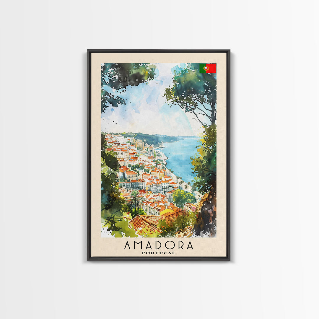 Amadora Portugal Scenic View Travel Poster Art, Framed Canvas Print, Stunning Wall Art for Living Room, Bedroom Decor, Home Decoration