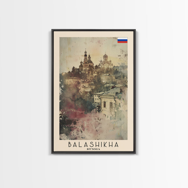 Balashikha Russia Travel Poster Framed Canvas Print, Wall Art, Home Decor, Vacation Print, Watercolor Painting, Cityscape Art, Atmospheric Art