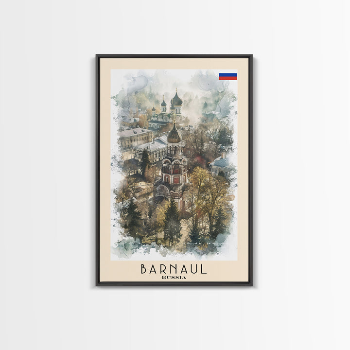 Barnaul Russia Travel Poster Framed Canvas Print, Wall Art, Home Decor, Abstract Painting, Living Room Art, Vacation Gift