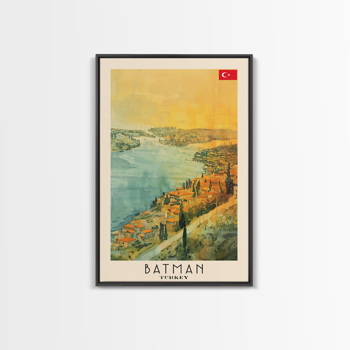 Batman Turkey Travel Poster Framed Canvas Print, Wall Art, Living Room Art, Watercolor Painting, Original Art, Vacation Gift