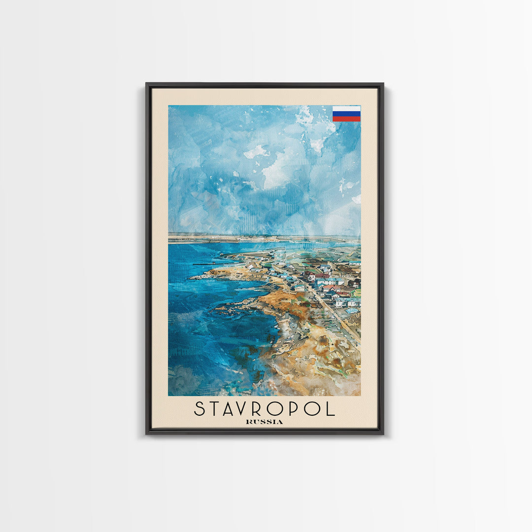 Stavropol Russia Travel Poster Framed Canvas Print, Watercolor Painting, Urban Wall Art, Home Decor, Russian Cityscape, Artistic Decor