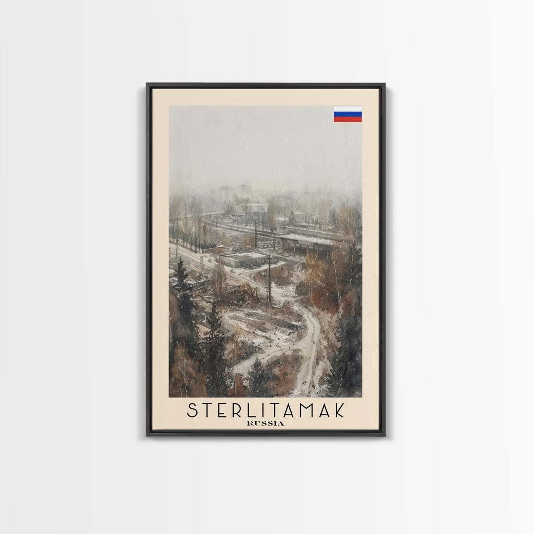 Sterlitamak Russia Travel Poster Framed Canvas Print, Watercolor Painting, Scenic Wall Art, Home Decor, Russian Landscape, Traditional Art