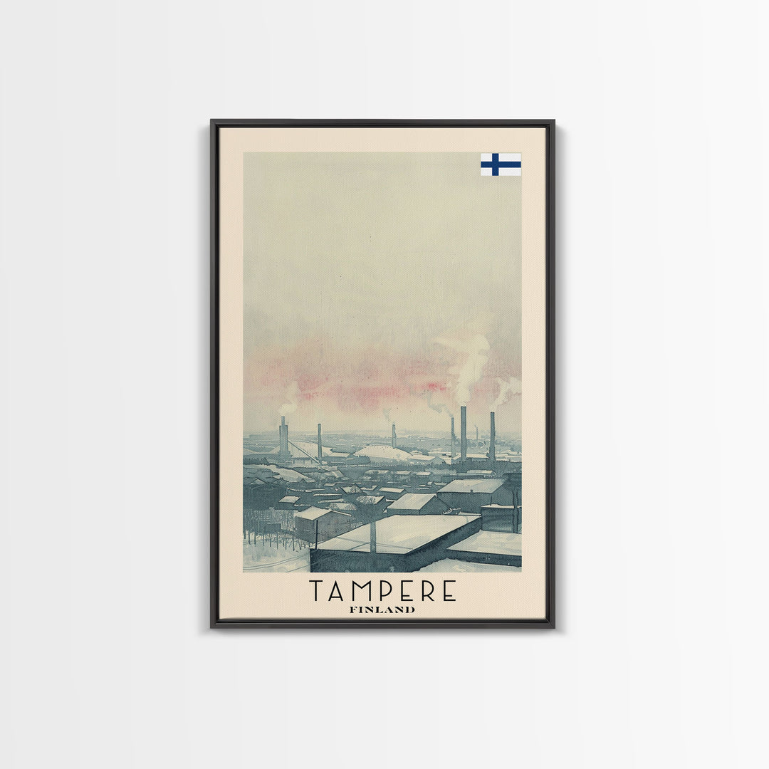 Tampere Finland Travel Poster Framed Canvas Print, Watercolor Painting, Scenic Wall Art, Home Decor, Finnish Landscape, Contemporary Art