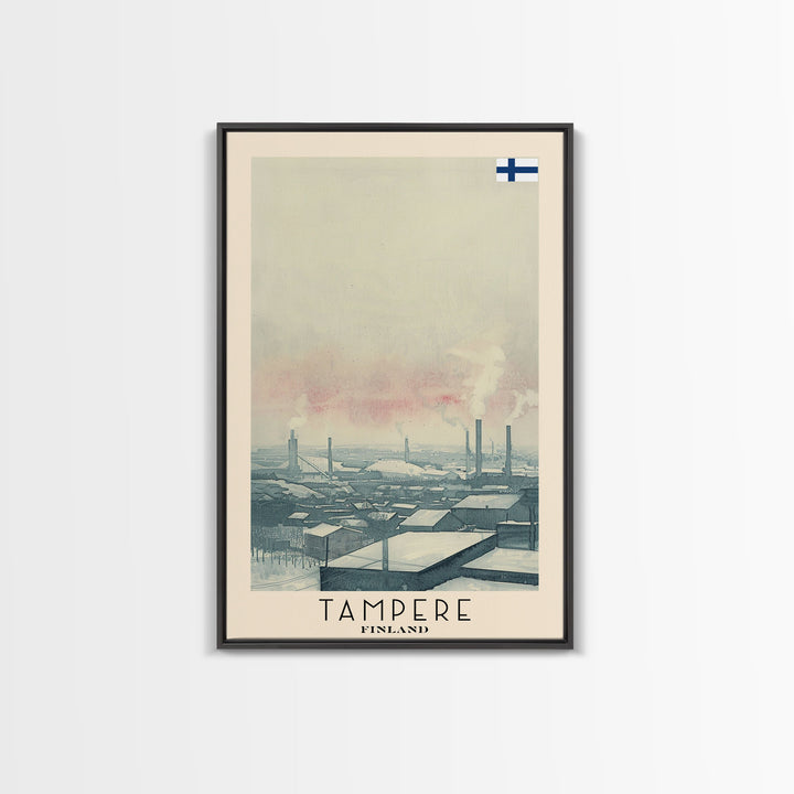 Tampere Finland Travel Poster Framed Canvas Print, Watercolor Painting, Scenic Wall Art, Home Decor, Finnish Landscape, Contemporary Art