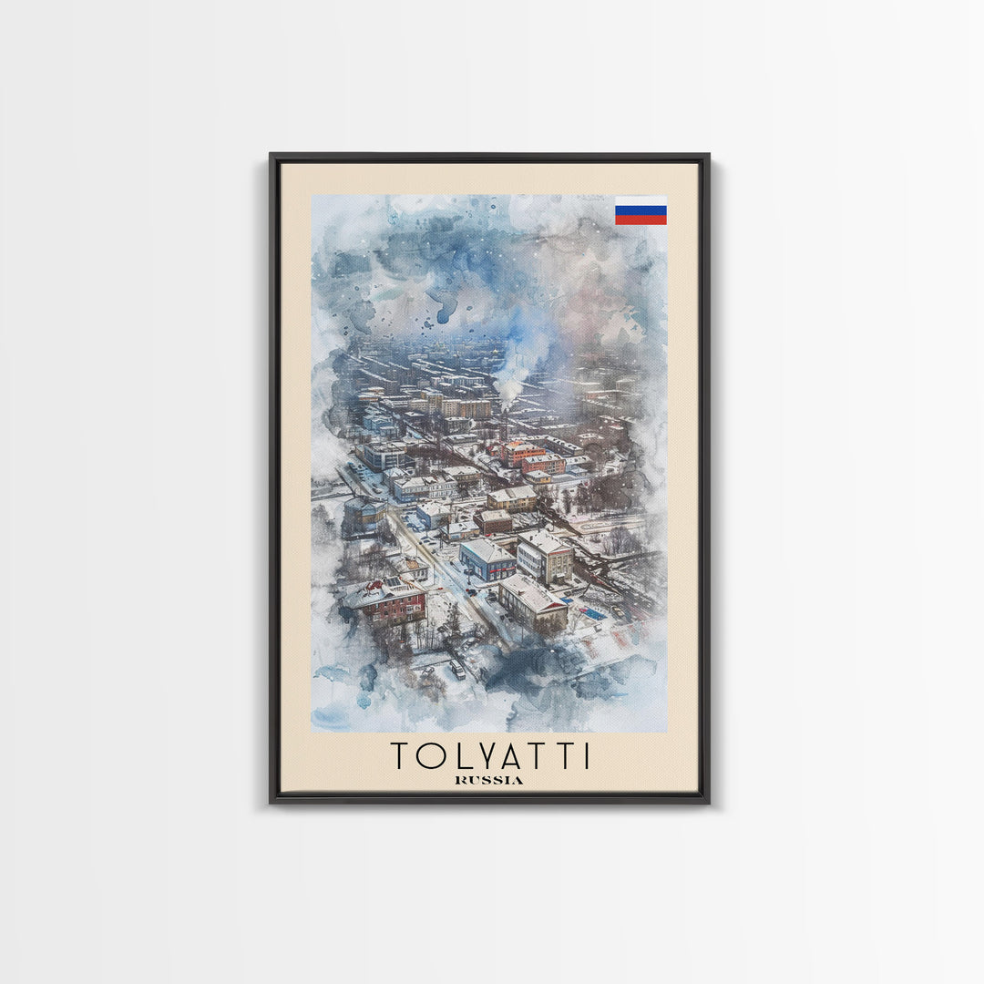 Tolyatti Russia Travel Poster Framed Canvas Print, Watercolor Painting, Scenic Wall Art, Home Decor, Russian Landscape, Rustic Art