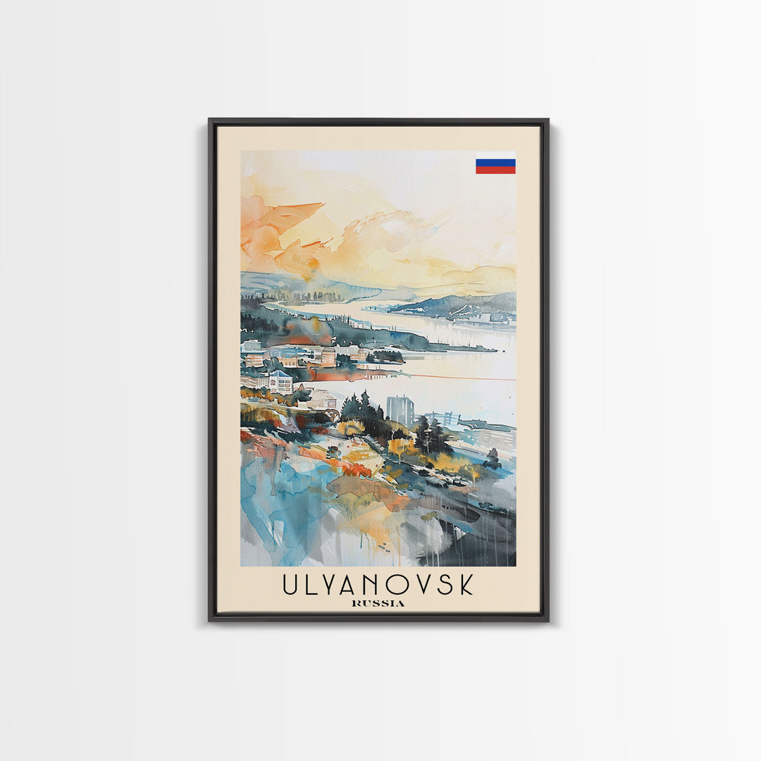 Ulyanovsk Russia Travel Poster Framed Canvas Print, Watercolor Painting, Urban Wall Art, Home Decor, Russian Cityscape, Modern Art