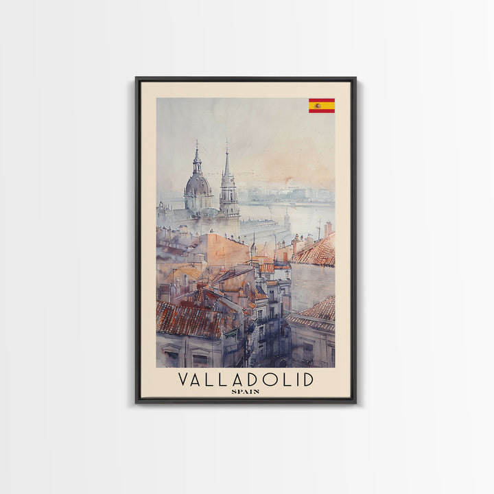 Valladolid Spain Travel Poster Framed Canvas Print, Watercolor Painting, Scenic Wall Art, Home Decor, Spanish Cityscape, Heritage Decor